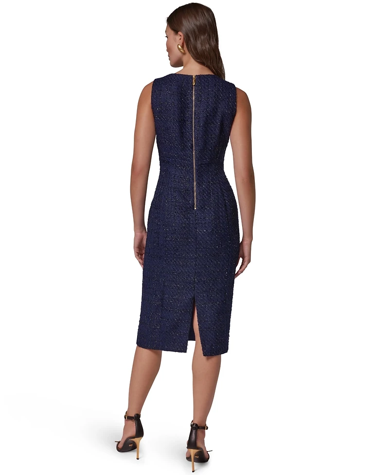 Donna Karan New York Women's Tweed Asymmetric Neck Midi Dress