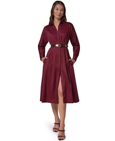 Long Sleeve Belted Midi Shirtdress