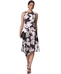 Donna Karan New York Women's Floral Asymmetrical Hem Boat Neck Midi Dress