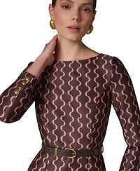 Donna Karan New York Women's Boat Neck Long-Sleeve Midi Dress