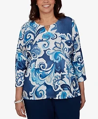 Alfred Dunner Plus Floral-Print 3/4-Sleeve T-Shirt