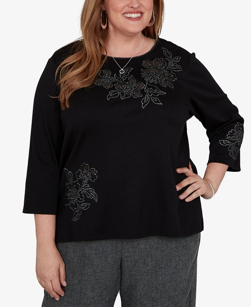 Alfred Dunner Plus Floral Scoop Neck 3/4-Sleeve Knit Top