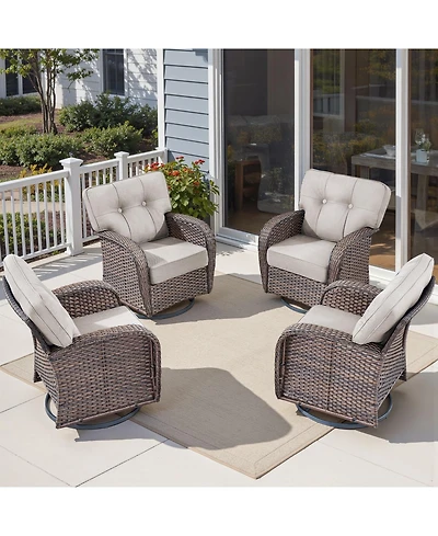 Pocassy Outdoor Patio Wicker Swivel Chairs - Set of 4 Outside Rattan Rocker Glider Chair Rocking Armchairs