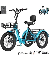 Mooncool TK2 Pro Adult Folding E-Trike with Reverse, 6-Speed, 1500W Peak, 20" Fat Tire