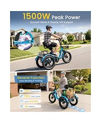 Mooncool TK2 Pro Adult Folding E-Trike with Reverse, 6-Speed, 1500W Peak, 20" Fat Tire