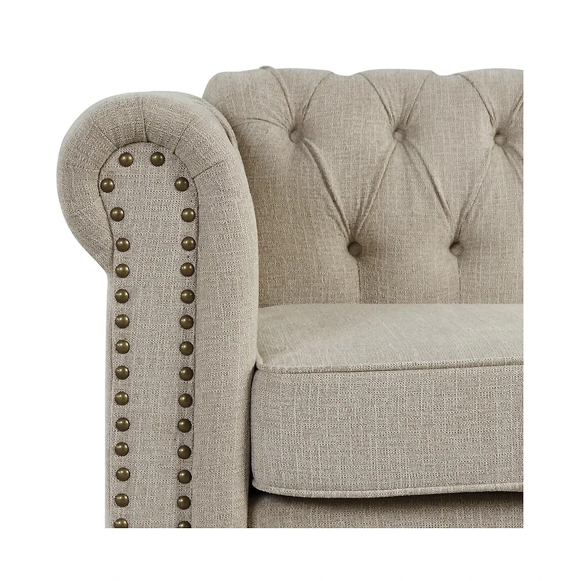 Morden Fort Linen Chesterfield 3 Seat Sofa Living Room Rolled Arm Couch with Button Tufted and Nailhead Trim