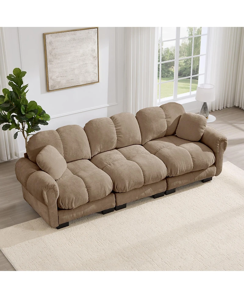 Clihome Chenille Cloud 3-Seater Sofa, Exquisite pillows and quilted back cushions