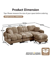 Clihome Oversize Chenille L-Shaped Sofa,Deep Seat Sofa Couch with Movable Ottoman