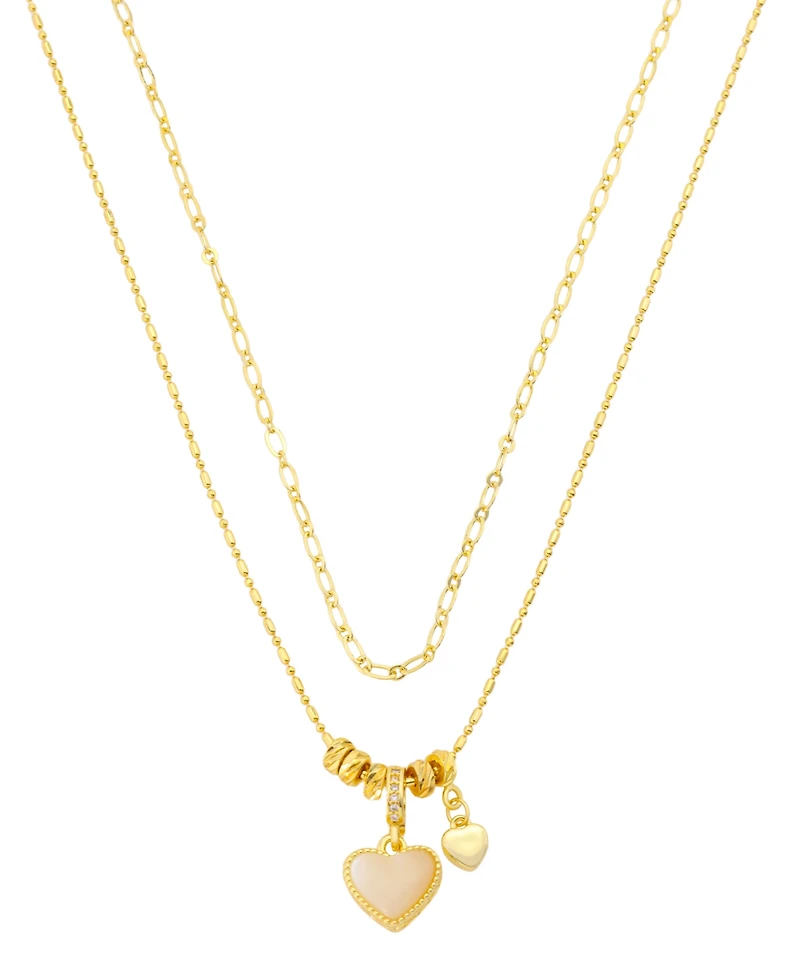 Unwritten Cubic Zirconia and Crystal Gold-Plated Heart Charm Layered Necklace Set