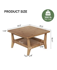 Tribesigns Solid Wood Coffee Table 2-Tier Square Center Table