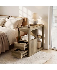 Tribesigns 12.6 Rolling Side Table with 2 Drawers and Storage Shelf