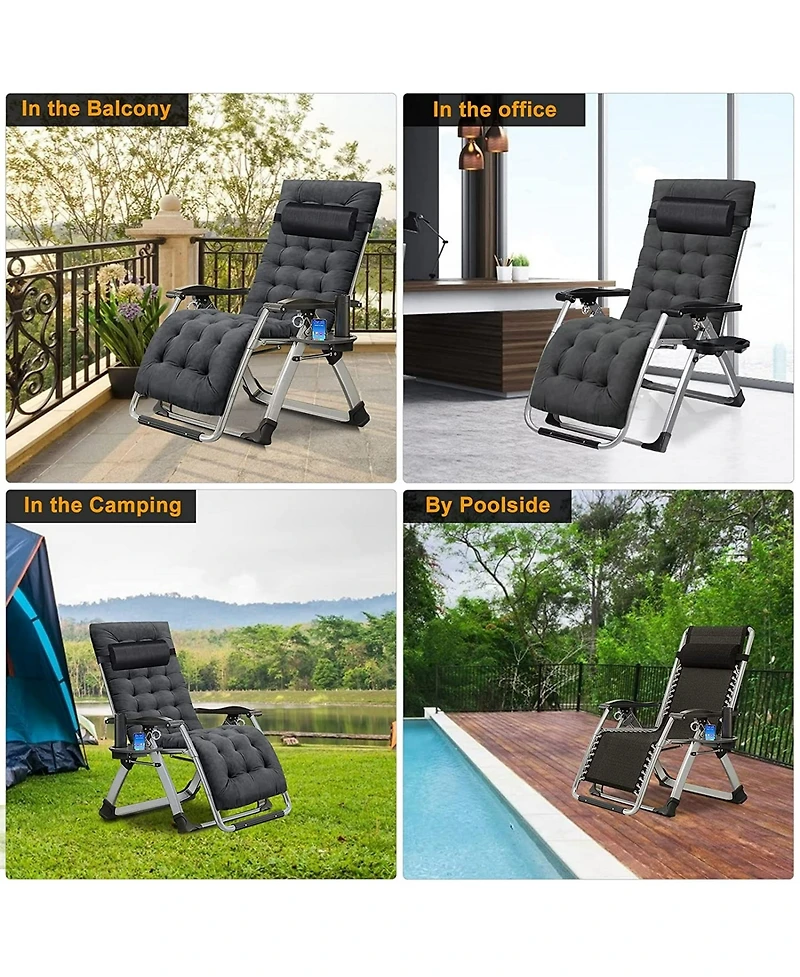 Aboron Outdoor Padded Zero Gravity Lounger, Recliner with Cushion and Cup Holder, Supports 440lbs