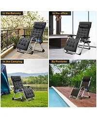 Aboron Outdoor Padded Zero Gravity Lounger, Recliner with Cushion and Cup Holder, Supports 440lbs