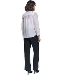 Karl Lagerfeld Paris Women's Ruffle Button Woven Collar Neck Top