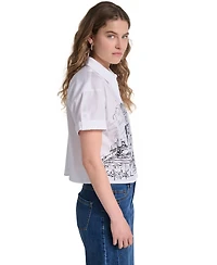 Karl Lagerfeld Paris Women's Cotton Crop Scene Button-Front Top