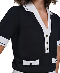 Karl Lagerfeld Paris Women's Short-Sleeve Collared Sweater
