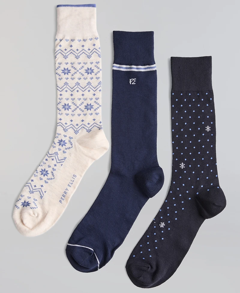 Perry Ellis Portfolio Men's Fair Isle Flat-Knit Crew Socks, 3-Pack