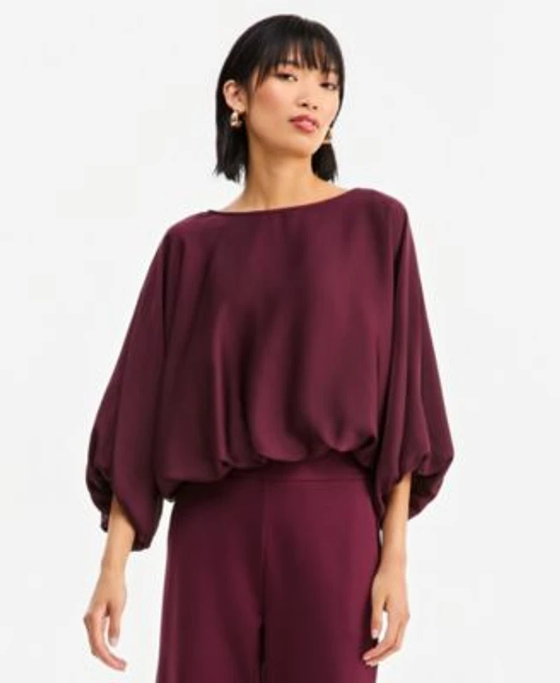I.N.C. International Concepts Womens Elbow Sleeve Bubble Boat Neck Blouse Macys Exclusive