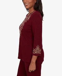 Alfred Dunner Petite 3/4-Sleeve Crewneck Side-Slit Top