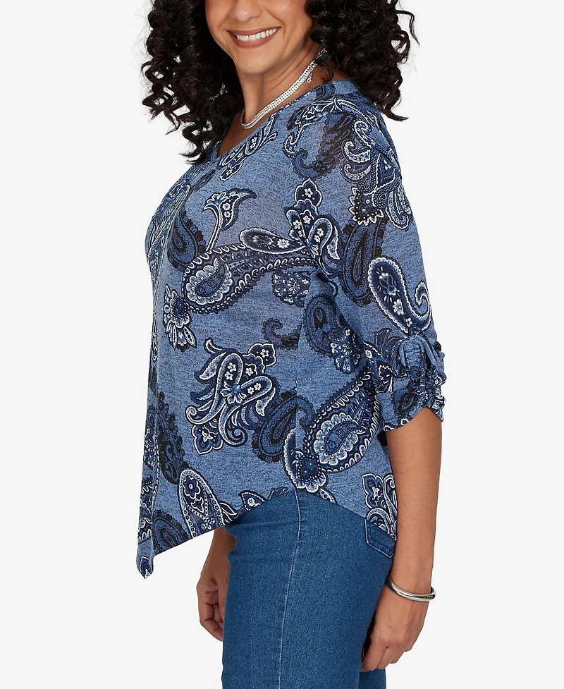 Alfred Dunner Petite Ruched Asymmetrical-Hem Top