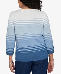 Alfred Dunner Petite Crewneck 3/4-Sleeve Stripe Sweater