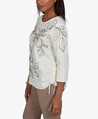 Alfred Dunner Petite Floral Ruched 3/4-Sleeve T-Shirt