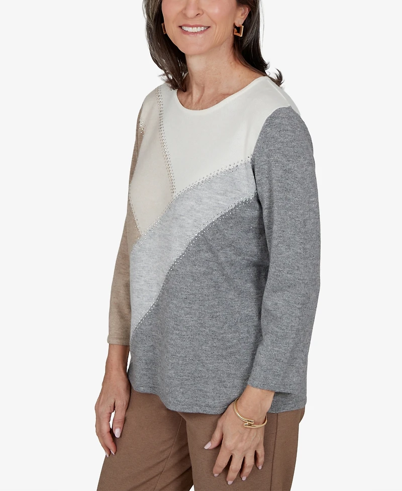 Alfred Dunner Petite Colorblock 3/4-Sleeve Pullover