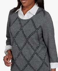 Alfred Dunner Petite Scoop Neck 3/4-Sleeve Embellished Pullover Sweater