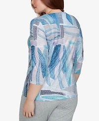 Alfred Dunner Petite 3/4-Sleeve Crewneck Abstract-Print T-Shirt