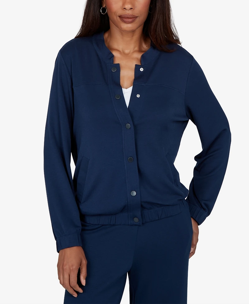 Alfred Dunner Petite Mandarin-Collar Bomber Jacket
