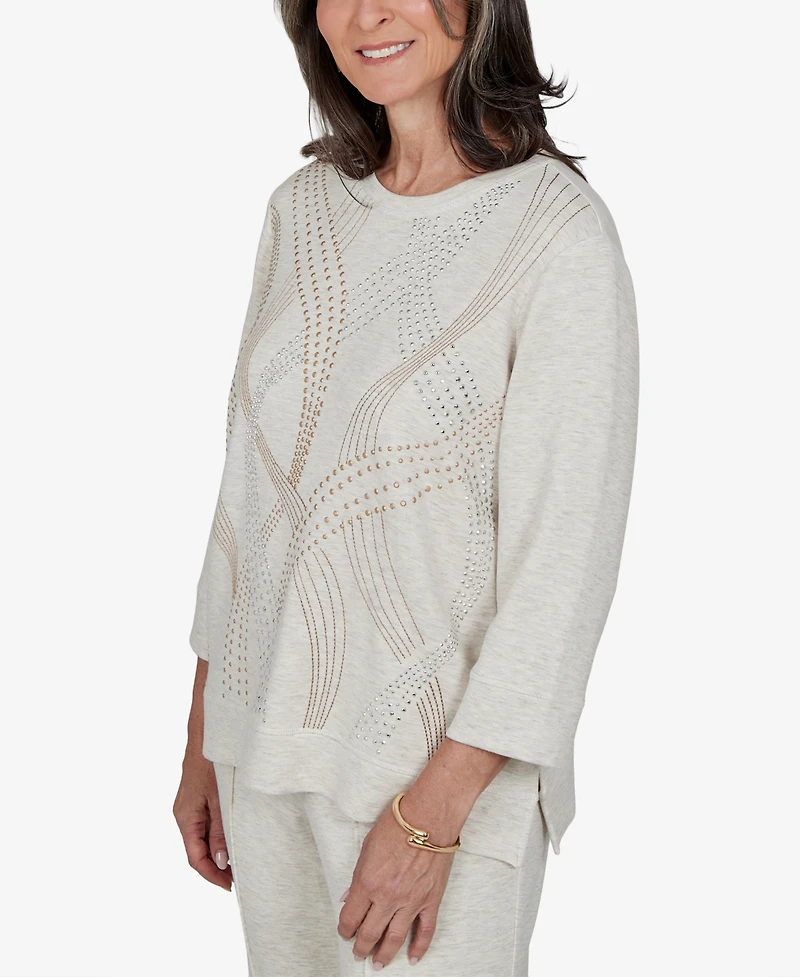 Alfred Dunner Petite 3/4-Sleeve Embellished Top
