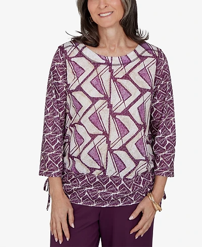 Alfred Dunner Petite Geometric-Print 3/4-Sleeve Blouse