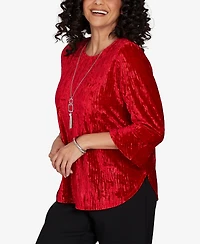 Alfred Dunner Petite Velvet Crewneck 3/4-Sleeve Blouse