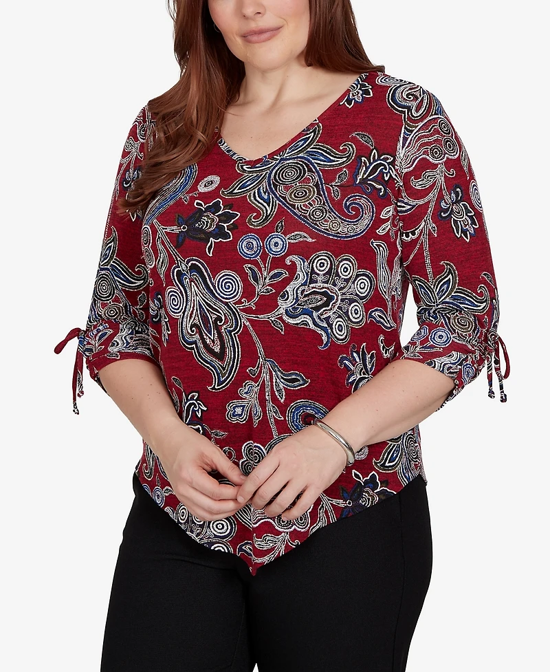 Alfred Dunner Petite V-Neck 3/4-Sleeve Paisley Blouse