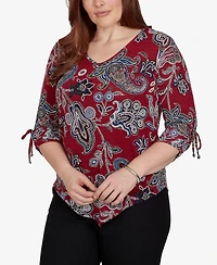 Alfred Dunner Petite V-Neck 3/4-Sleeve Paisley Blouse