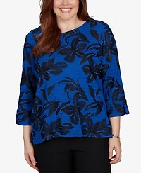 Alfred Dunner Petite Floral 3/4-Sleeve Crewneck Blouse