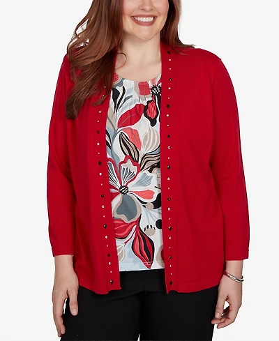 Alfred Dunner Petite Shawl-Collar 3/4-Sleeve Cardigan