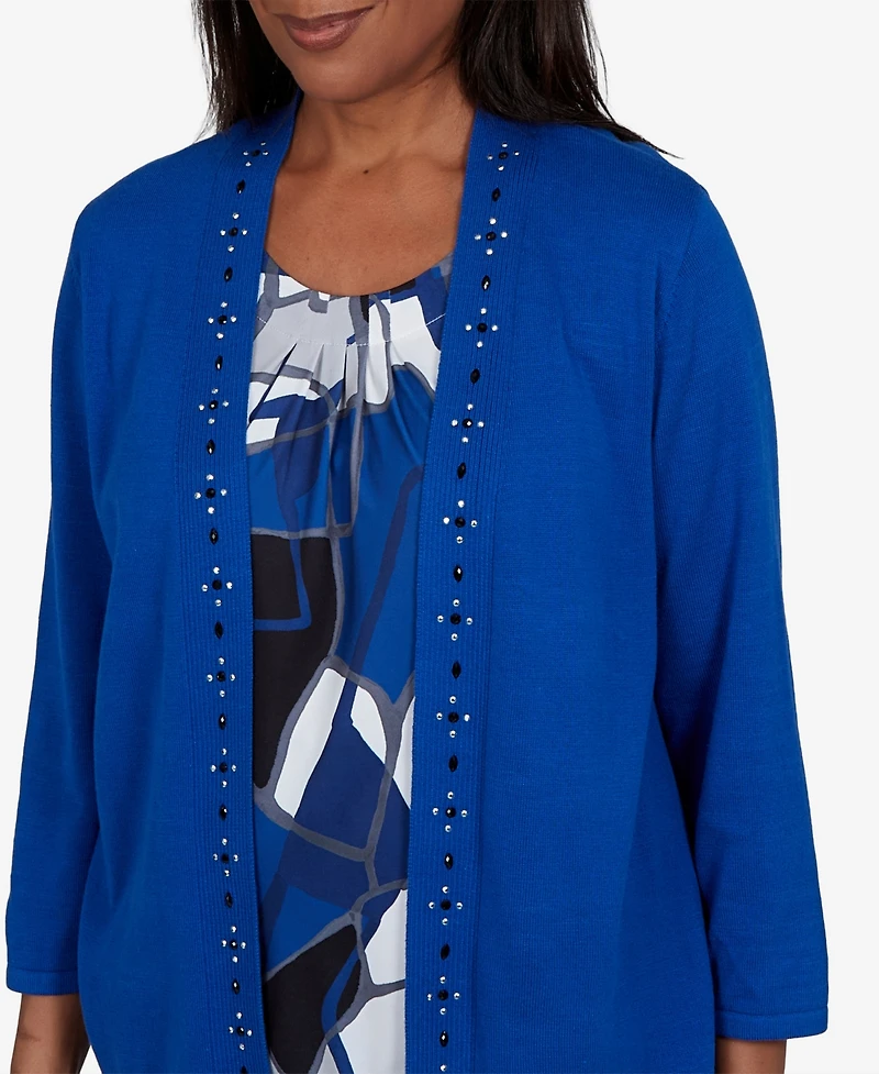 Alfred Dunner Petite Sweatr Pet Shawl-Collar 3/4-Sleeve Cardigan