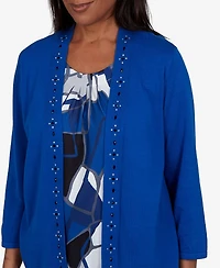 Alfred Dunner Petite Sweatr Pet Shawl-Collar 3/4-Sleeve Cardigan