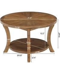 Tribesigns 31.5 Round Solid Wood Coffee Table: 2-tier storage shelf with curved legs. Farmhouse center table for living room