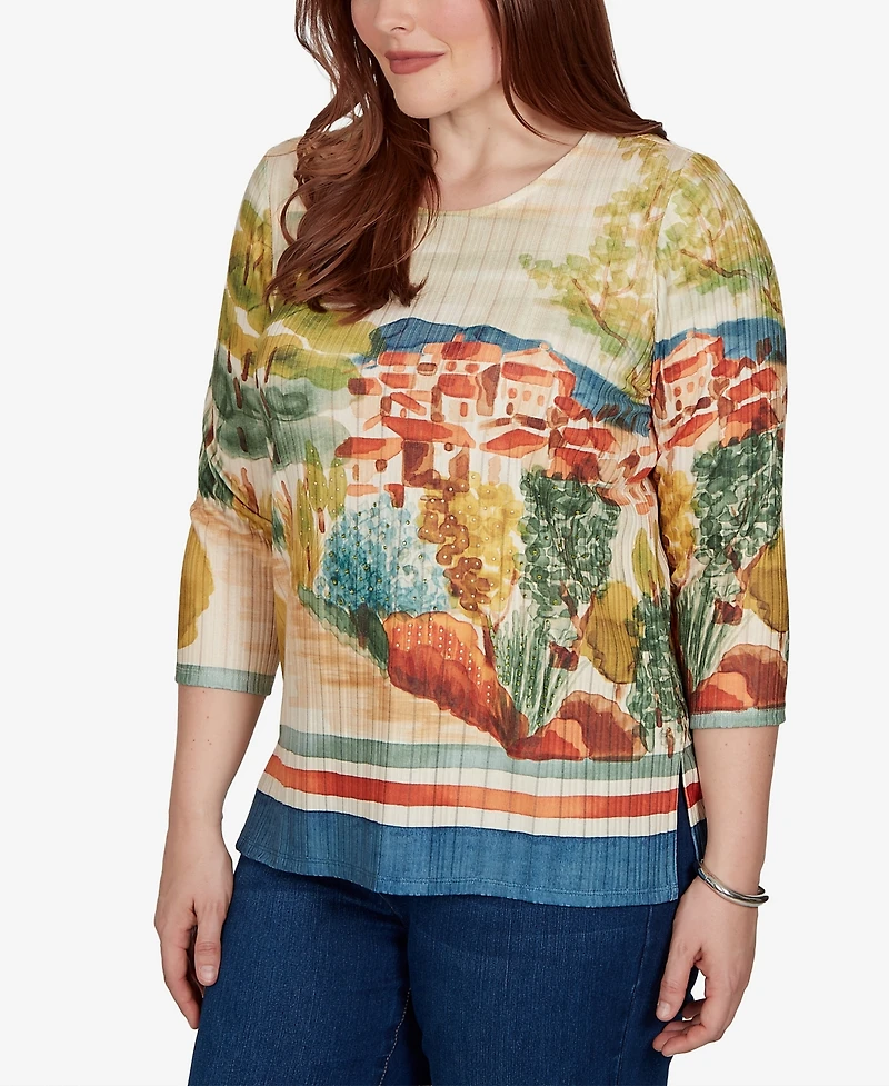 Alfred Dunner Women's Knit Crew Neck 3/4-Sleeve Top