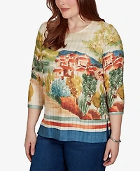 Alfred Dunner Women's Knit Crew Neck 3/4-Sleeve Top