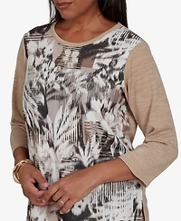 Alfred Dunner Women's 3/4-Sleeve Crewneck Pullover