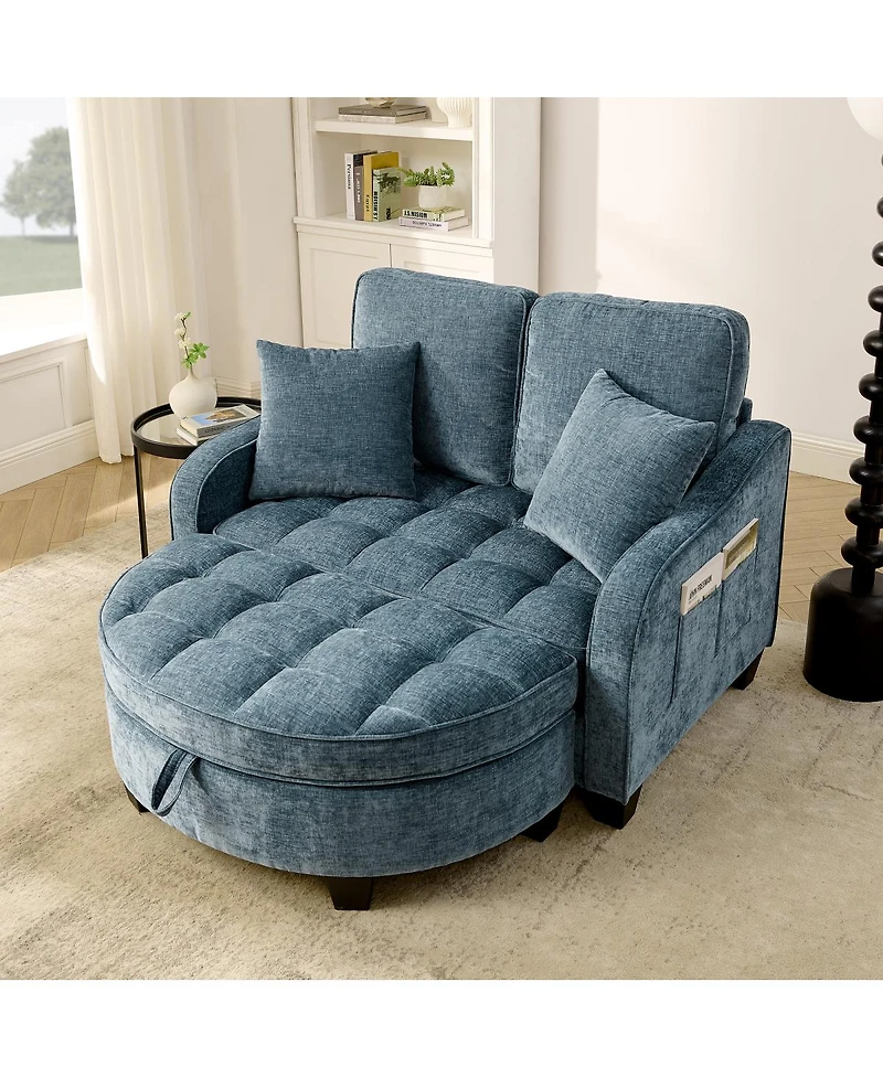 Streamdale Furniture 2-Seater Sofa Chaise with Storage Footrest and Pillows