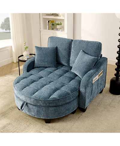Streamdale Furniture 2-Seater Sofa Chaise with Storage Footrest and Pillows