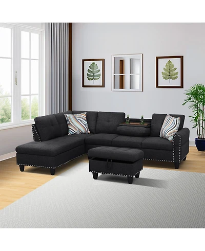 Streamdale Furniture L shape Sectional Sofa Chair with cup holder