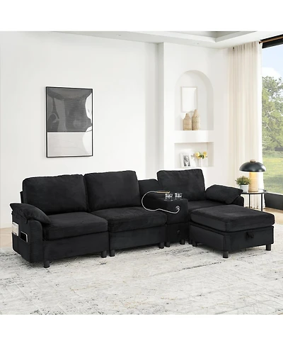 Streamdale Furniture Modern Modular L-Shaped Sectional Sofa with Storage and Cup Holders