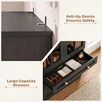 Aheaplus 80" Wood Bookcase with Glass Doors and Drawers for Living Room