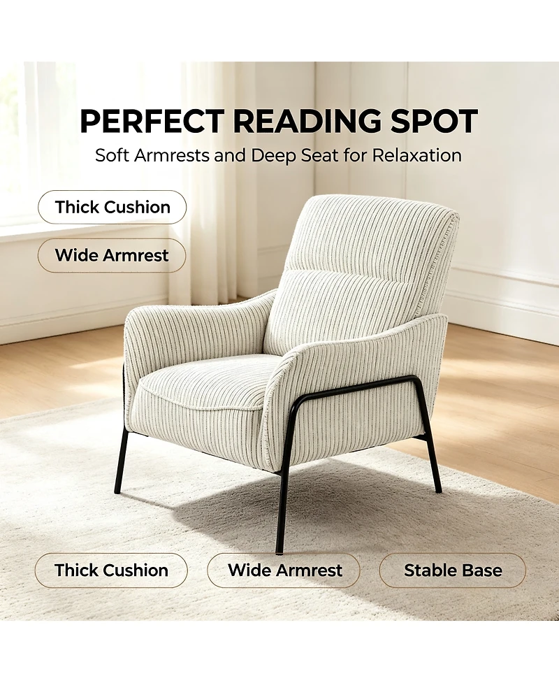 Streamdale Furniture Modern Striped Fabric Accent Chair with Black Metal Frame