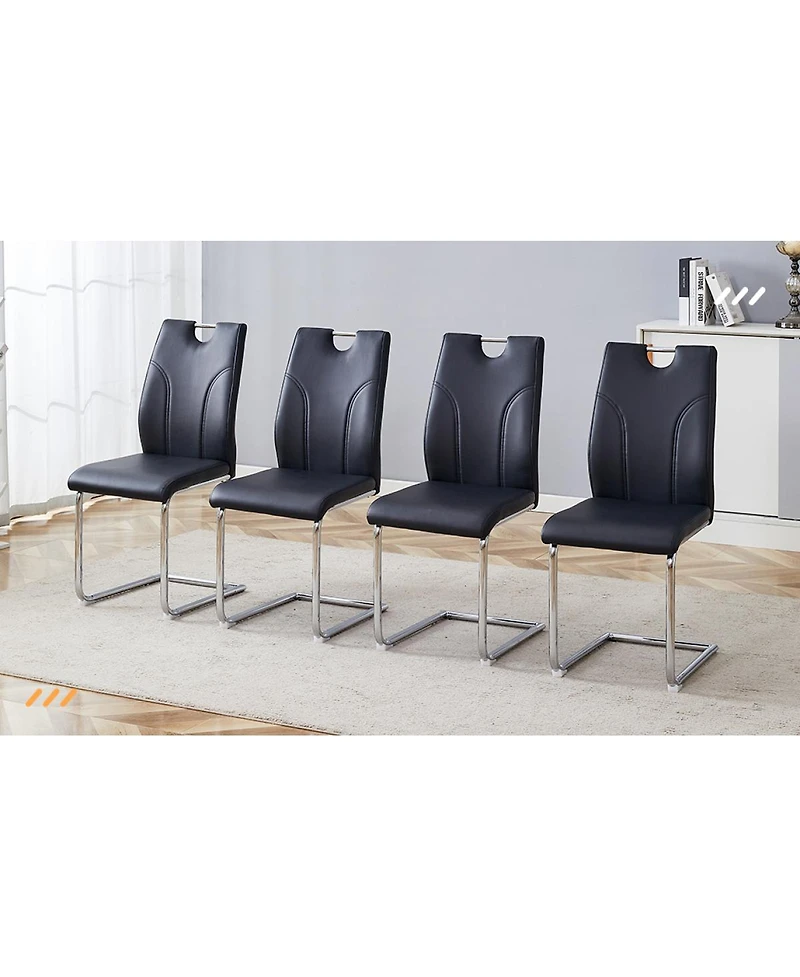 Streamdale Furniture Pu Dining Chair Set of 2 with Silver Metal Legs